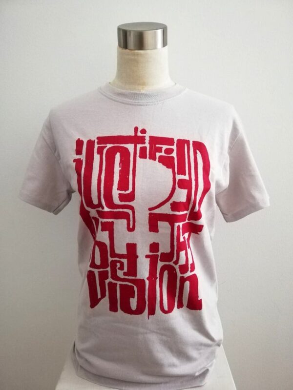 Justified T-shirt (purple on icegray)